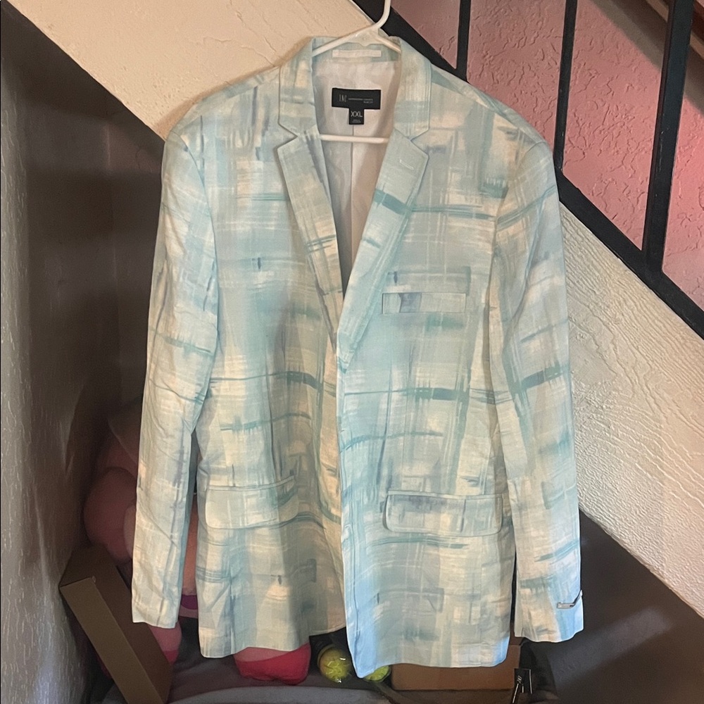 INC International Concepts Light Blue Patterned Blazer
